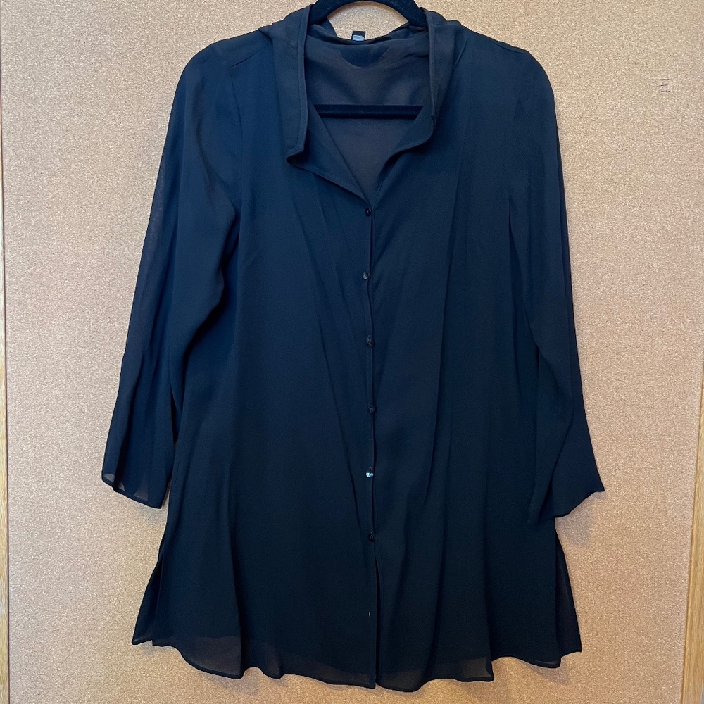 LIKE NEW Black Sheer Eileen Fisher Collared Cardigan Size Medium
